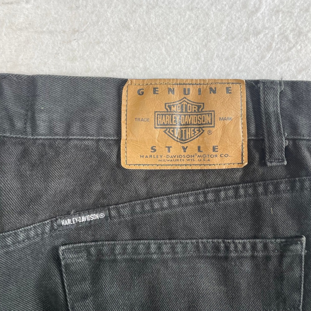 Harley Davidson Denim Shorts Mens 38 Black Cut Off Raw Hem Biker Moto Cotton